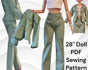 Cartamodello PDF per completo da donna Power Suit da 28 pollici: top, pantaloni e giacca.