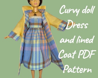 Naaipatroon curvy poppenkleertjes: geruite jas en jurk (pdf-patroon)