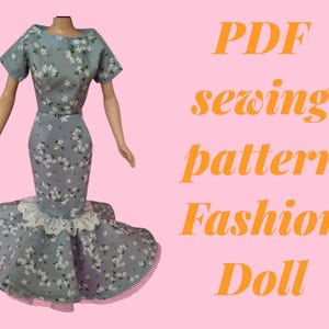 Vtg PDF Fashion Doll Kleid mit Volant und Rüschen Schnittmuster. Inklusive Anleitung.