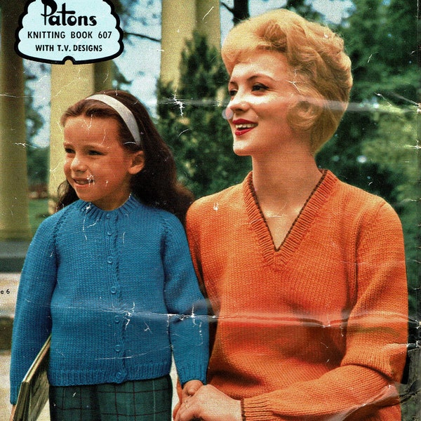 Vintage Patons Family Knitting Pattern in Jet Tripleknit. In PDF format. Book 607. Personal Use Only.