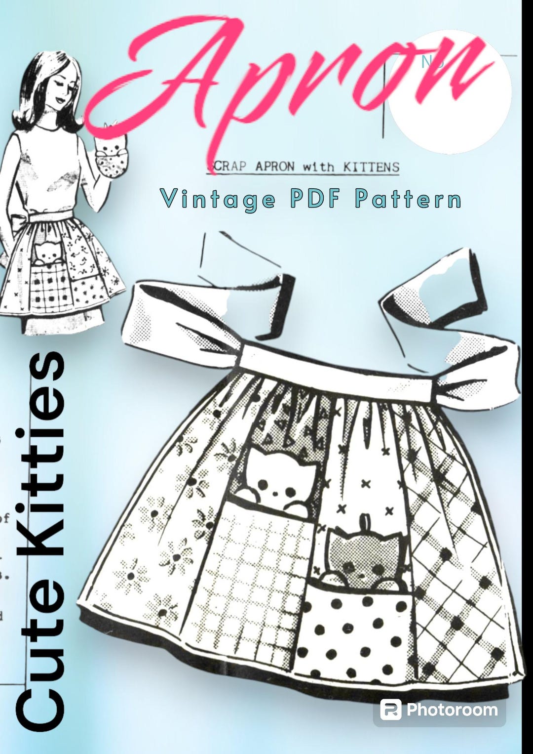 Vintage Retro Apron Sewing Pattern With Cat Motifs (PDF) - Etsy