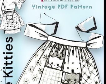 Vintage Retro Apron Sewing Pattern with Cat Motifs (PDF)