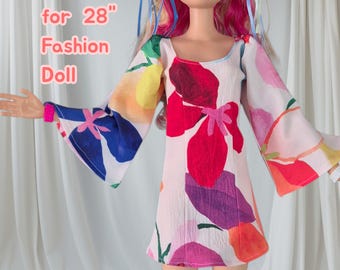 28 inch Fashion Doll "SWIRL" Dress PDF Sewing Pattern: Happening 70's Design (Digital Download)
