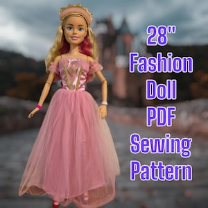 Peut inclure: Patron de couture pour une robe de princesse rose pour une poupée de mode de 71 cm. Le patron est un téléchargement PDF.