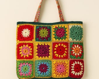Patrón de bolso de crochet cuadrado de abuela: bolso bohemio con lentejuelas (patrón en PDF)