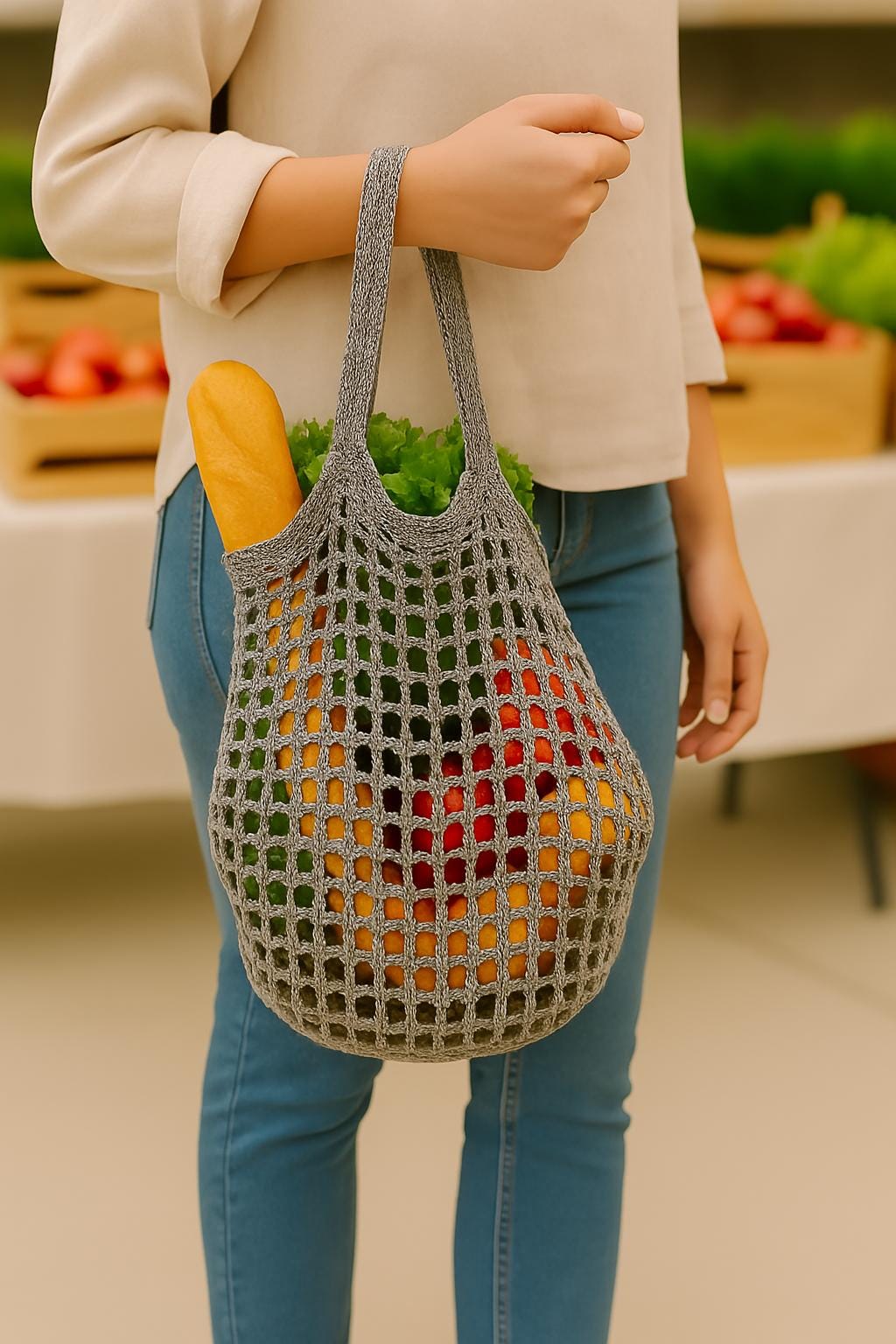 Easy Mesh Market Bag Crochet Pattern PDF – Beginner Eco Tote for ...