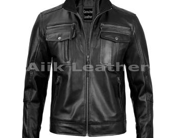 Men's Leather Jacket, Biker Leather Jacket, Bomber Leather Jacket, Pure Leather jacket for Men, Slim Fit Leather Jacket, Gift for him