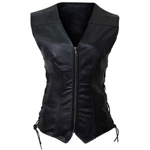 Custom Black Leather Motorcycle Vest for Women | Real Leather Biker Vest | Slim Fit Biker Vest | Women's Leather Vest, Ladies Leather vest