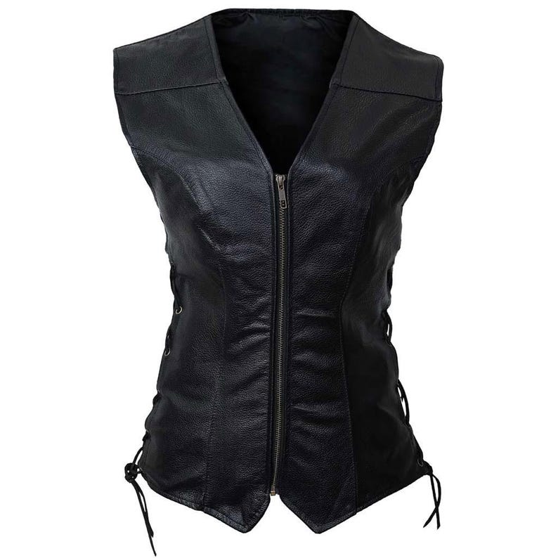 Custom Black Leather Motorcycle Vest for Women | Real Leather Biker Vest | Slim Fit Biker Vest | Women's Leather Vest, Ladies Leather vest