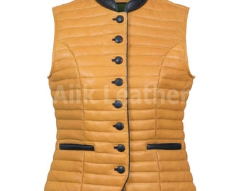 Woman's Funnel Leather Gilet Leather Vest Women Leather Top Gilet Ladies Gilet Vest Handmade Women's Lamb Skin Leather Dress Gifts For Him