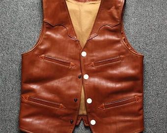 Men's Genuine Leather Vest Stylish Cowhide Motorcycle Biker Waistcoat for Summer, Leather Riding Vest, Motorcycle Vest, Leather Hunting Vest