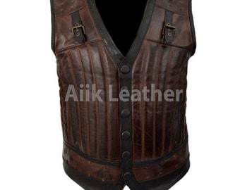 Premium Quality Real Leather Vest, Cowhide Biker Waistcoat, Black Motorcycle Waistcoat, Sleeveless Leathers, genuine mens Leather Vest