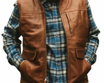 Herren Lederweste Weiches echtes Rindsleder Biker Weste Jacke echtes Leder braun Motorradweste, echtes Leder ärmellose Weste, Geschenk für ihn