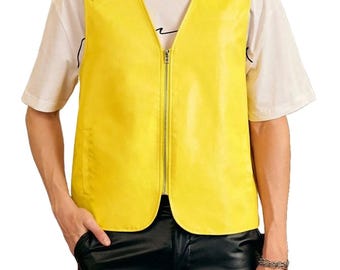 Echtlederweste, Rindslederweste, Gelbe Lederweste Herren, Leder Bikerweste, Freizeitweste, Herrenweste, Slim Fit, Geschenke für Ihn