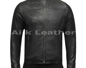 Chaqueta de cuero vintage hecha a mano para hombre, chaqueta de cuero negra, chaqueta estilo motociclista, chaqueta de cuero bomber, chaqueta de fiesta, chaqueta de hombre