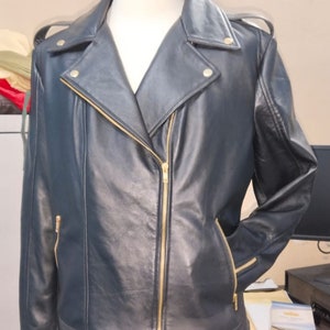 Damen Black Oversize Moto Lederjacke, weiches echtes Lammfell Winterleder, YKK-Reißverschluss, Jubiläumsgeschenk, Geschenk für sie und ihre Freundin