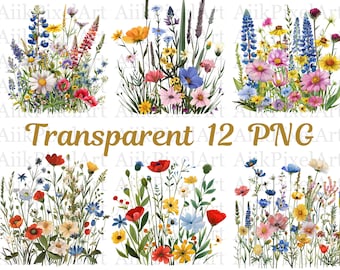 Meadow Wildflower Watercolor Clipart, Summer Field Wildflower Arrangement Png, Wildflower Png, Spring Png, For Scrapbook , Junk Journal etc