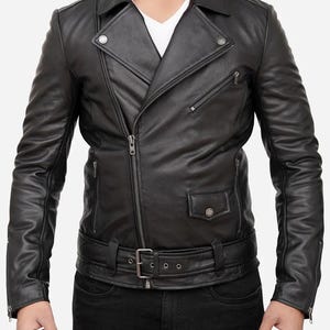 Blouson motard en cuir souple noir fait main pour homme - Blouson en cuir d'agneau véritable pour homme - Blouson en cuir à glissière en cuir vintage des années 80
