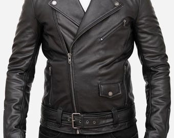 Handgefertigte schwarze Biker-Echtweiche Lederjacke-Männer Echte Lammfell Lederjacke-Motorrad Vintage 80er Jahre Stil Leder Reißverschlussjacke