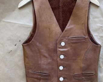 Gilet en cuir marron, fermeture à bouton-pression, motard, moto, style western, cow-girl, cuir véritable pour femmes beige et marron