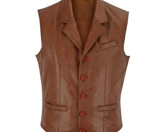 Herren Blazer Stil Formelle Tan Leder Weste Weste, Herren Weste, Leder Reitweste, Motorradweste, Lederweste für Männer, Geschenk für ihn
