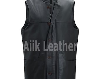 Colete masculino de couro bovino vintage estiloso feito à mão para motociclista, de alta qualidade, personalizado, estilo motociclista, para todas as estações, colete de tiro