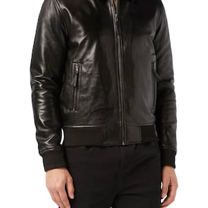 Biker Jacket With Collar Men's Handmade Vintage Leather Jacket, Black Leather Jacket, Motorcycle Biker Style Jacket, Bomber Leather Jacket