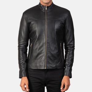 Chaqueta de cuero de motociclista de piel de cordero negra de corte entallado para hombre, chaqueta de cuero personalizada de estilo vintage, regalo para él, chaqueta de cuero de motociclista