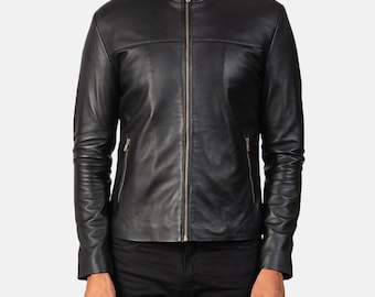 Schwarze Lammfell Motorrad Biker Slim Fit Lederjacke für Herren Vintage Style Individuelle Lederjacke Geschenk für ihn Leder Bikerjacke