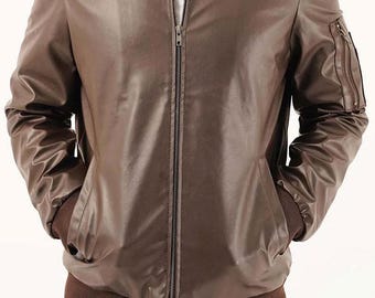 Lederjacke für Herren, handgefertigte Bikerjacke, dunkelbraune Bomber Lederjacke Herren, Bikerjacke aus echtem Leder, personalisierte Jacken