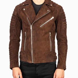 Men’s Brown Moto Suede Jacket, Men's Suede Soft Leather Jacket, Men Real Suede Leather Biker jacket Slim Fit Motorcycle Suede Leather Jacket