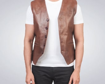 Brown Leather Vest, Lamb Leather Vest, Black Leather Vest Men, Sheepskin Vest, Leather Biker Vest, Casual Vest, Men Waistcoat, Slim Fit vest