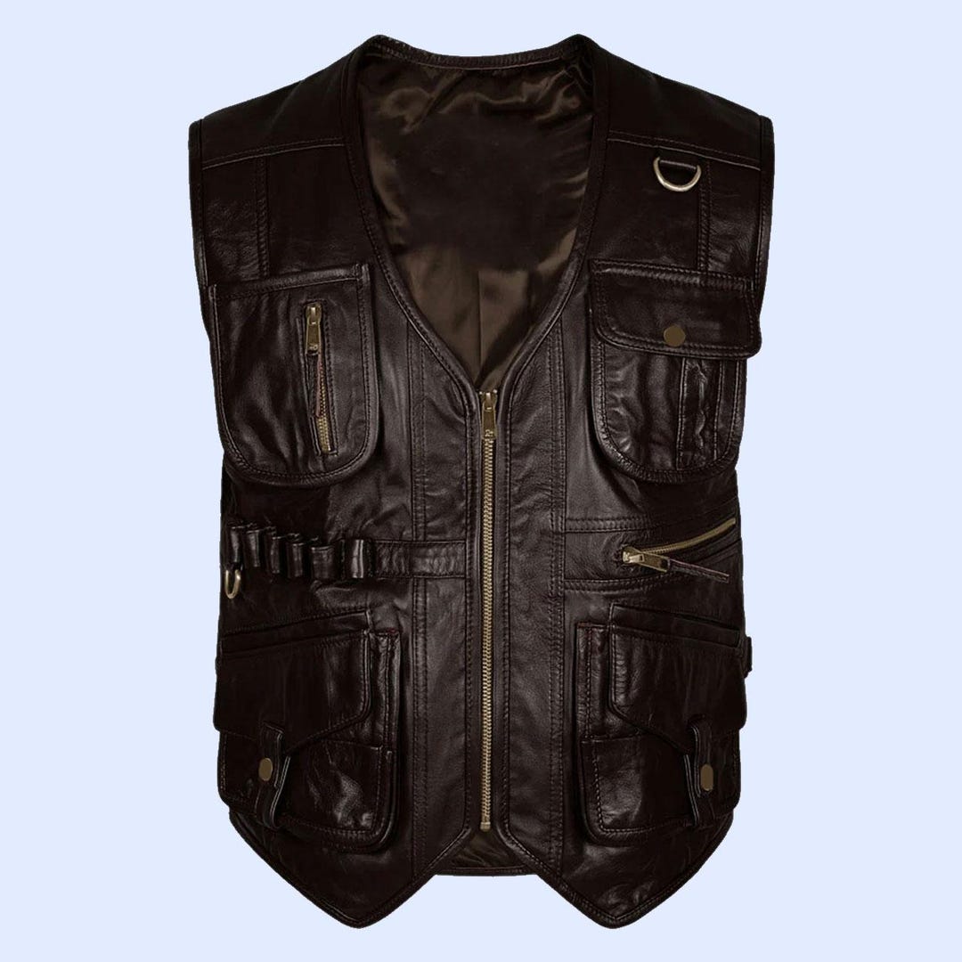 メンズヴィンテージハンティングベストレザーベストフィッシングベスト