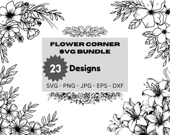 Flower Corner Svg Bundle 23 Designs, Corner border Svg, Floral  Svg, Vector Art for Borders, Plant Corner Wedding Border Decor for Cricut