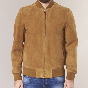 Men’s Brown Racer-Style Suede Bomber Jacket Mens Winter Leather Jacket | Slim Fit Biker Suede Jacket | Celebrity COWBOY Soft Suede Jacket