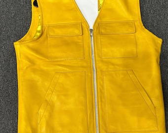Men Genuine Cowhide Leather Western Sleeveless Vest Brown leather men's vest, Leather Riding Vest, Motorcycle Vest, Leather Vest For Dad