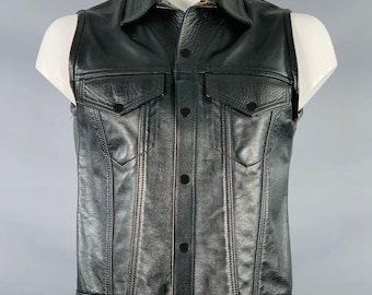 Chaleco de cuero negro hecho a mano para hombre, clásico chaleco vaquero occidental con cierre de botones y bolsillos, chaleco de cuero vaquero para hombre, regalo para él