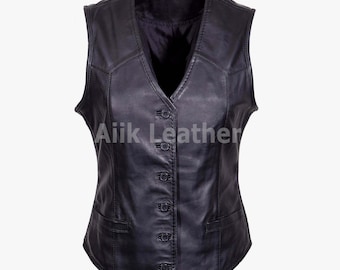 Women Black Leather Vest, 100% Original leather Vest For Ladies, Bikers vest, Fashion Vest, Women Motorcycle Vest, Genuine Leather Vest