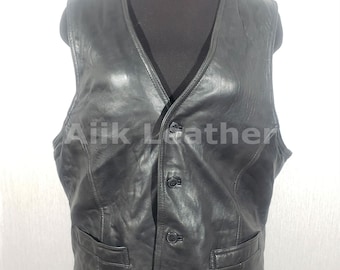 Women's vest made of genuine leather. Black vest with buttons, 100% Original leather Vest For Ladies, Bikers vest, Women Motorcycle Vest