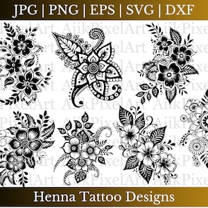 Henna Tattoo Designs, Mehndi Designs In Black Svg Png, Mehndi Svg File, Henna Drawing Clipart, Henna Templates, Henna Floral Digital Designs