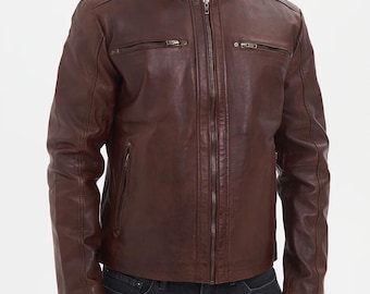 Brown Leather Jacket For Men Motorcycle Jacket Steampunk Leather Jacket Mens Leather Biker Jacket Sheepskin Leather Unique Gift Idea For Him