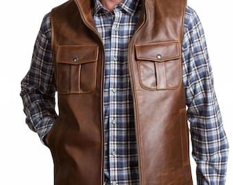 Herren Lederweste Weiches Echtleder Biker Weste Jacke Echtes Leder Braun Motorrad Weste, Echtleder Ärmellose Weste, Geschenke für Ihn