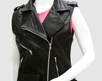 Gilet da motociclista in pelle rossa fatto a mano per donna / Gilet da motociclista in vera pelle / Gilet da motociclista slim fit / Gilet in pelle da donna, gilet in pelle da donna