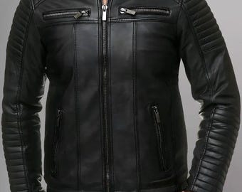 Black Leather Jacket For Men Motorcycle Jacket Steampunk Leather Jacket Mens Leather Biker Jacket Sheepskin Leather Unique Gift Idea For Him