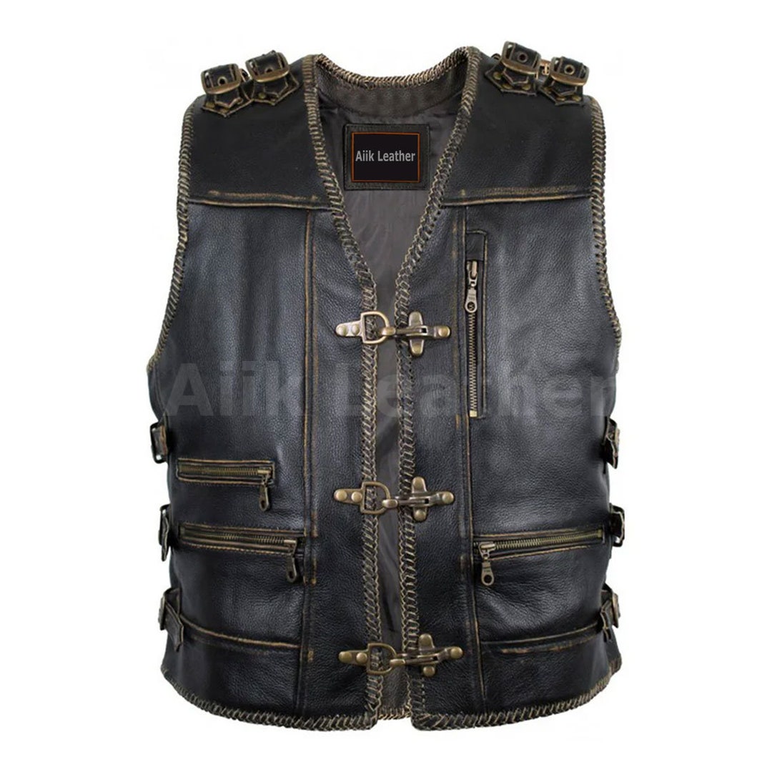 Mens Bikers Vest Genuine Cow Leather Black Waistcoat Jacket - B1 main image 1
