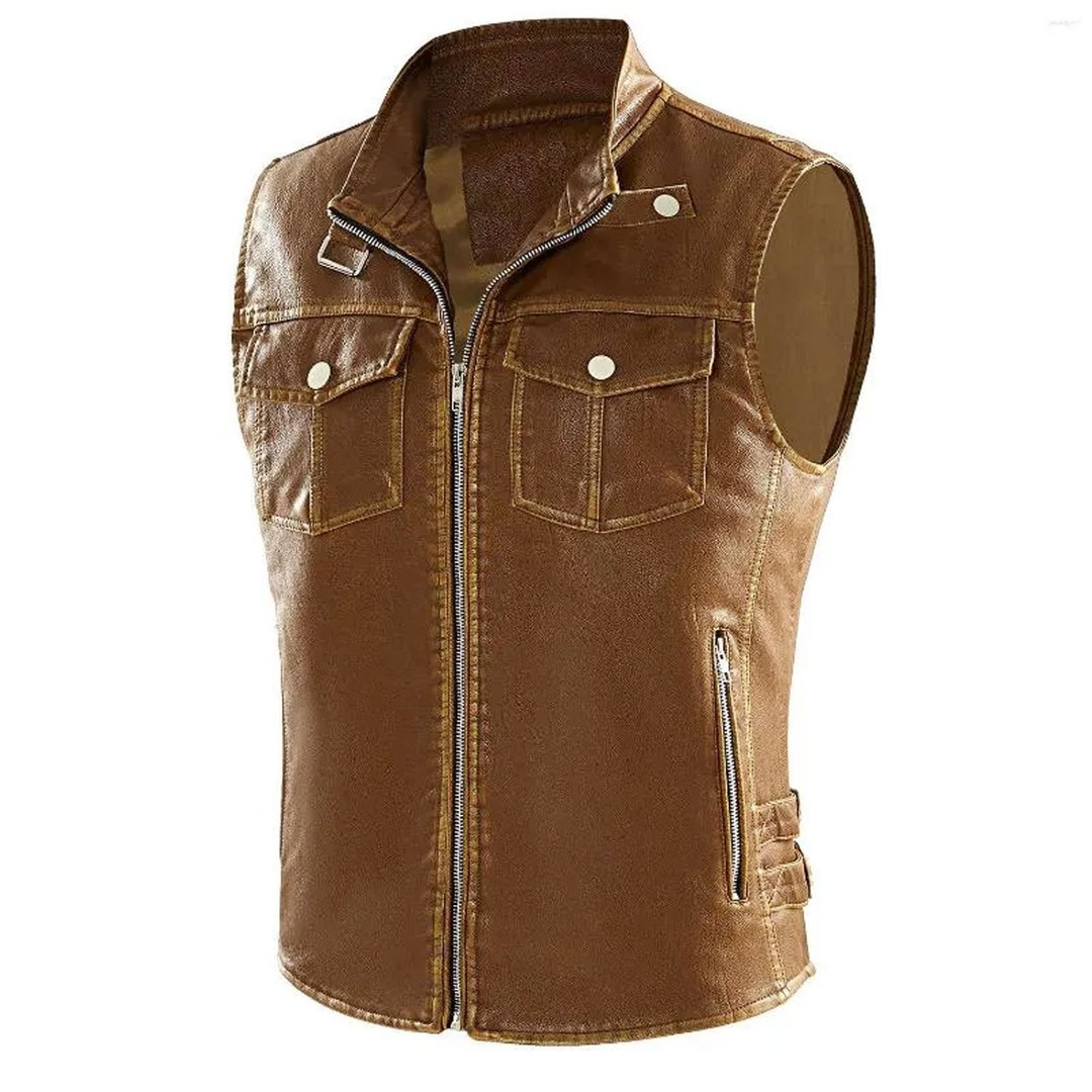 Amazon.com: Men's Vest Leather Suit Pocket Fifths Leather