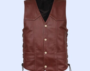Men Custom Pure Genuine Leather Western Sleeveless Vest leather mens vest, Leather Riding Vest, Motorcycle Vest, Leather Vests For Him & Dad
