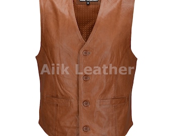 Genuine Leather Western Sleeveless Vest Brown leather men's vests, Leather Riding Vest, Motorcycle Vest, Leather Vest, Leather Waistcoat Dad