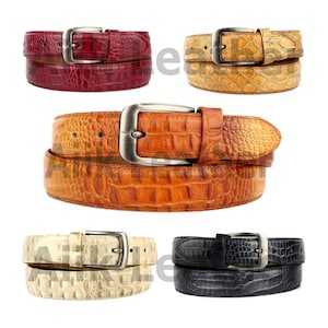 Genuine alligator skin brown black camel red belt for men, crocodile leather Men&#39;s belt Gift for Him & Boys, Belted Gift for men, Belts