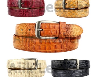 Genuine alligator skin brown black camel red belt for men, crocodile leather Men&#39;s belt Gift for Him & Boys, Belted Gift for men, Belts